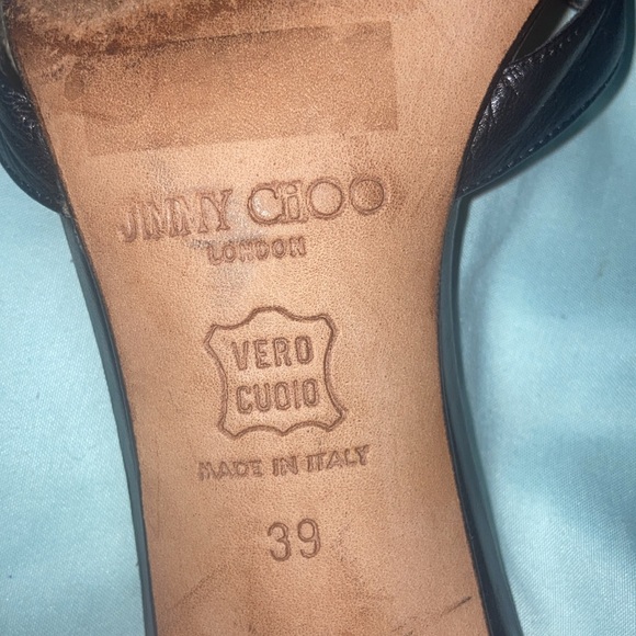 Jimmy Choo Black Leather Heeled Sandal Slides - Picture 3 of 6